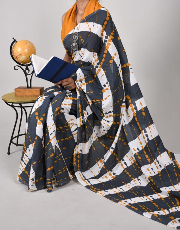 New Hand Block Mulmul Cotton Saree with Blouse Piece