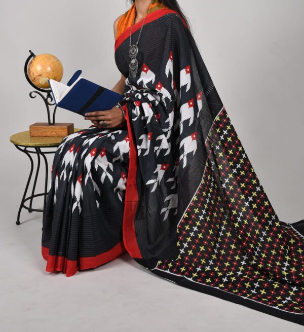 New Hand Block Mulmul Cotton Saree with Blouse Piece - Image 3