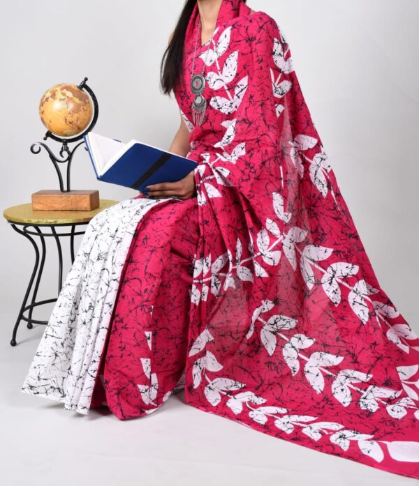 New Hand Block Mulmul Cotton Saree with Blouse Piece - Image 4