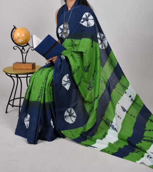 New Hand Block Mulmul Cotton Saree with Blouse Piece - Image 5