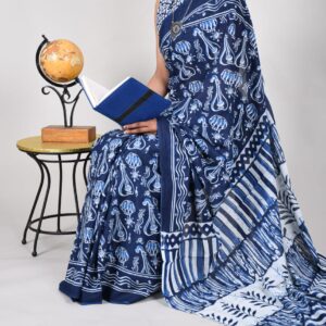 New Hand Block Mulmul Cotton Saree with Blouse Piece
