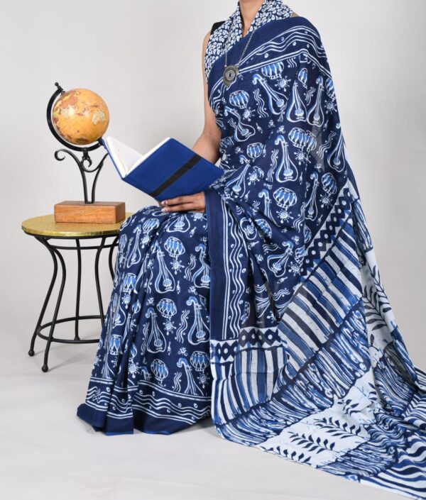 New Hand Block Mulmul Cotton Saree with Blouse Piece