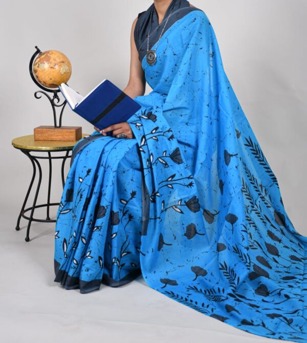 New Hand Block Mulmul Cotton Saree with Blouse Piece