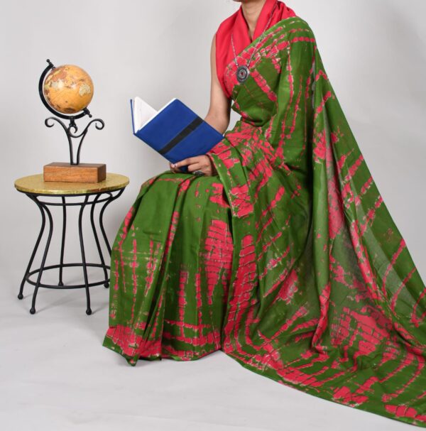 New Hand Block Mulmul Cotton Saree with Blouse Piece - Image 3