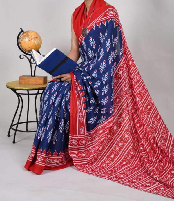 New Hand Block Mulmul Cotton Saree with Blouse Piece - Image 4