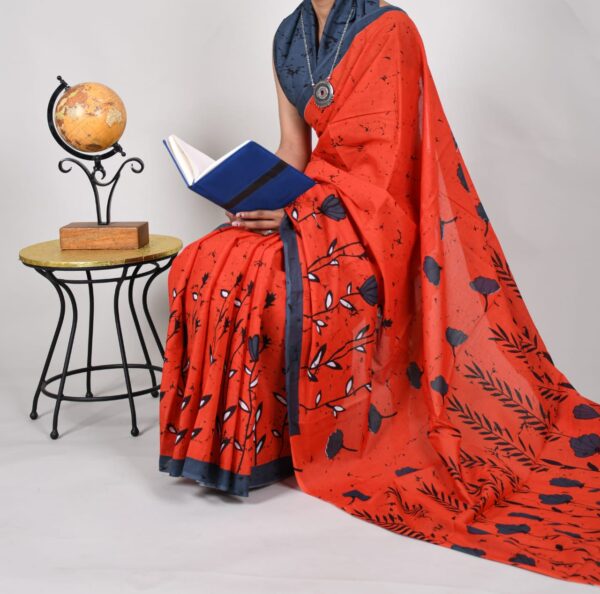 New Hand Block Mulmul Cotton Sarees with Blouse piece - Image 2
