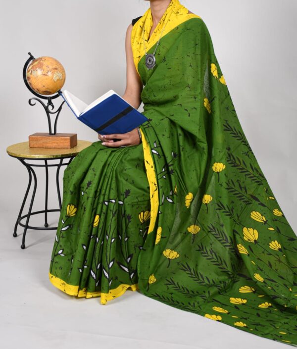 New Hand Block Mulmul Cotton Sarees with Blouse piece - Image 3
