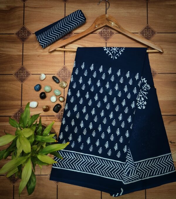 New Hand Block Mulmul Cotton Saree with Blouse Piece