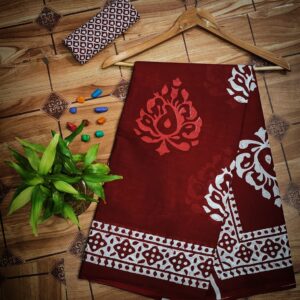 New Hand Block Mulmul Cotton Saree with Blouse Piece