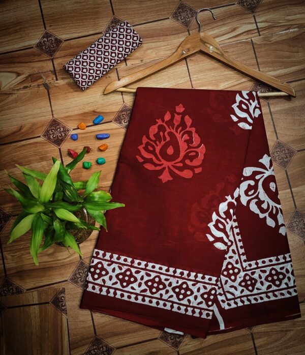 New Hand Block Mulmul Cotton Saree with Blouse Piece