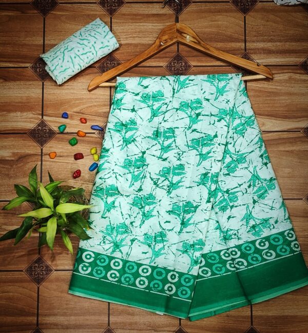 New Hand Block Mulmul Cotton Saree with Blouse Piece - Image 3