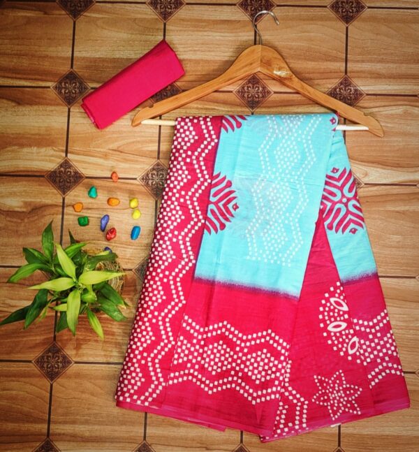 New Hand Block Mulmul Cotton Saree with Blouse Piece - Image 4