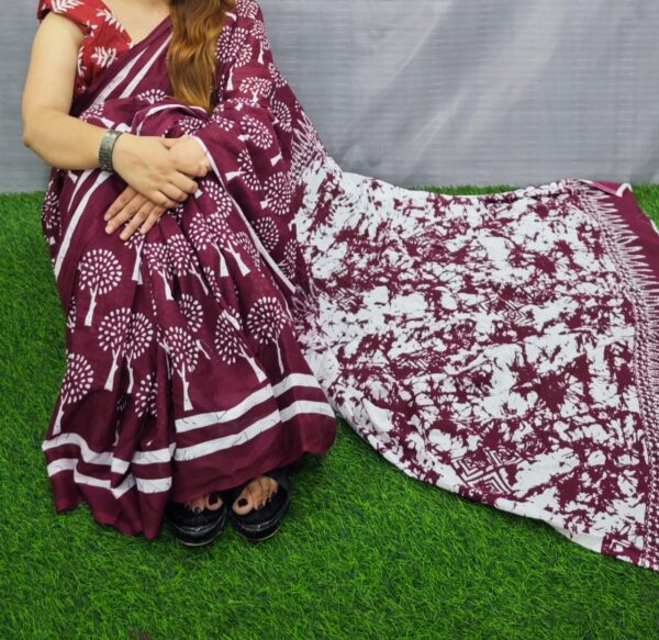 New Hand Block Mulmul Cotton Saree with Blouse Piece