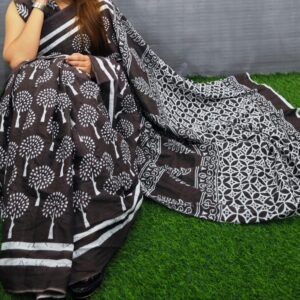 New Hand Block Mulmul Cotton Saree with Blouse Piece