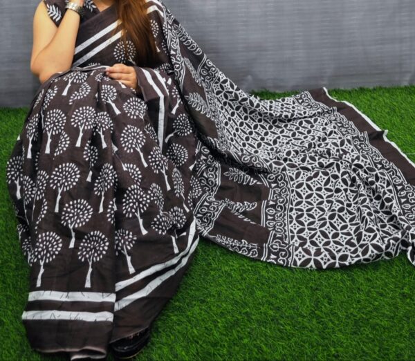 New Hand Block Mulmul Cotton Saree with Blouse Piece