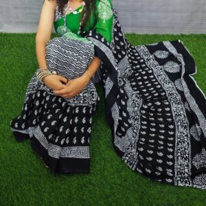 New Hand Block Mulmul Cotton Saree with Blouse Piece
