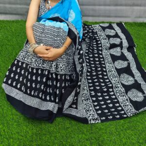New Hand Block Mulmul Cotton Saree with Blouse Piece