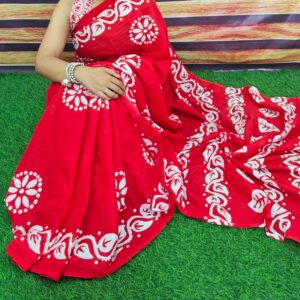 New Hand Block Mulmul Cotton Saree with Blouse Piece