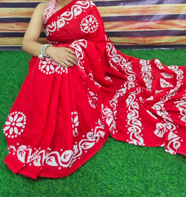New Hand Block Mulmul Cotton Saree with Blouse Piece