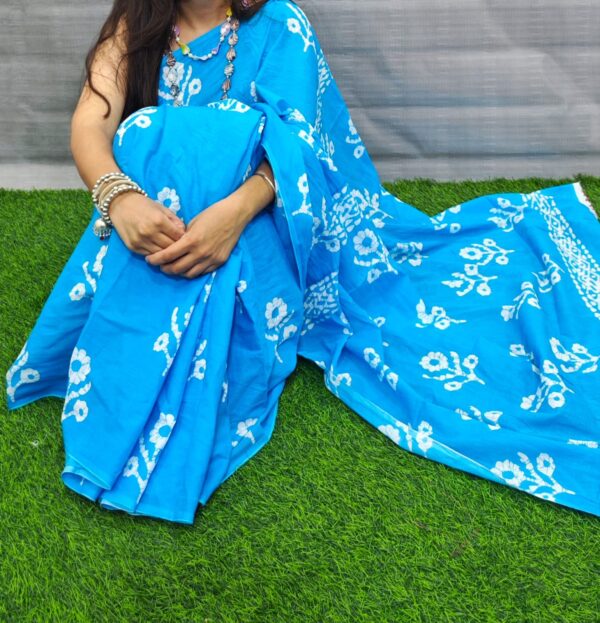 New Hand Block Mulmul Cotton Saree with Blouse Piece