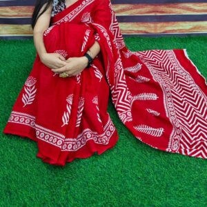 New Hand Block Mulmul Cotton Saree with Blouse Piece