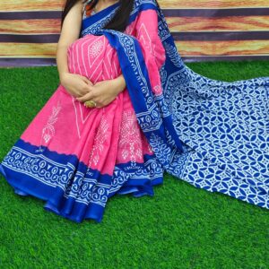 New Hand Block Mulmul Cotton Saree with Blouse Piece