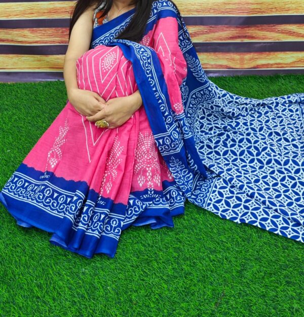 New Hand Block Mulmul Cotton Saree with Blouse Piece