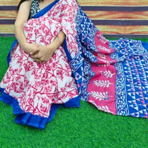 New Hand Block Mulmul Cotton Saree with Blouse Piece