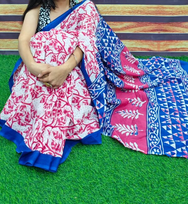 New Hand Block Mulmul Cotton Saree with Blouse Piece