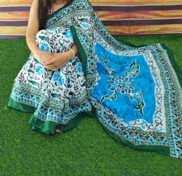 New Hand Block Mulmul Cotton Saree with Blouse Piece - Image 6